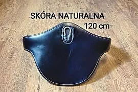 Popręg skokowy z fartuchem 120 cm, skórzany czarny, z gumami