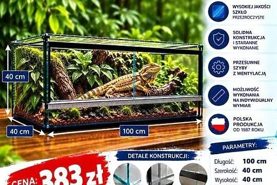 Terrarium szklane 100x40x40 cm – szkło 4 mm – producent Trans-Glass