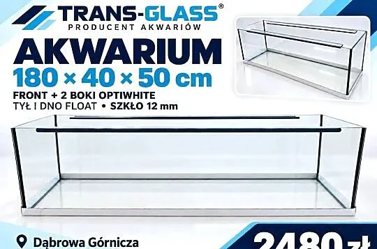 Akwarium 180x40x50 cm 360 l front + 2 boki Optiwhite 12 mm