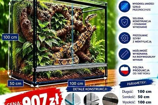 Terrarium szklane 100x50x100 cm – szkło 6 mm – producent Trans-Glass