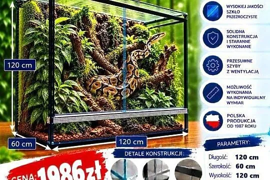 Terrarium szklane 120x60x120 cm – szkło 8 mm – producent Trans-Glass