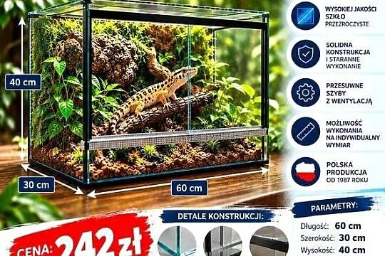 Terrarium szklane 60x30x40 cm – szkło 4 mm – producent Trans-Glass
