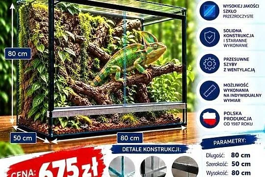 Terrarium szklane 80x50x80 cm – szkło 6 mm – producent Trans-Glass