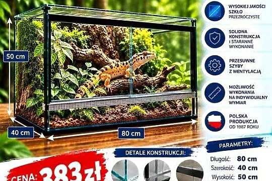 Terrarium szklane 80x40x50 cm – szkło 4 mm – producent Trans-Glass