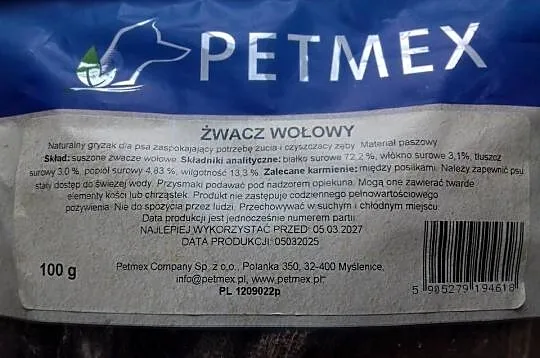Petmex 100g, Naturalne gryzaki dla psów, żwacz wołowy 100g, 5905279194618, Kujawsko-pomorskie, Bydgoszcz