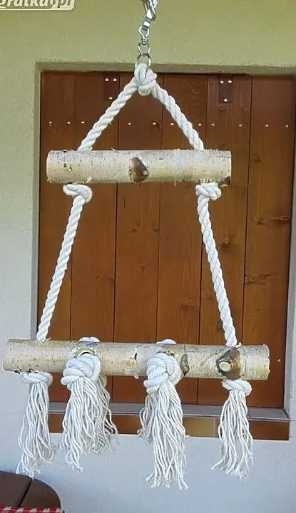 Zabawka z brzozy i sznurka bawełnianego dla papugi ok.55 cm, Śląskie, Ruda Śląska