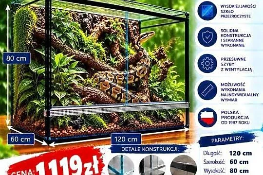 Terrarium szklane 120x60x80 cm – szkło 6 mm – producent