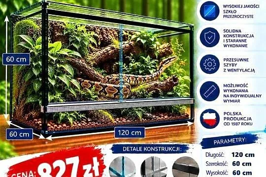 Terrarium szklane 120x60x60 cm – szkło 6 mm – producent Trans-Glass