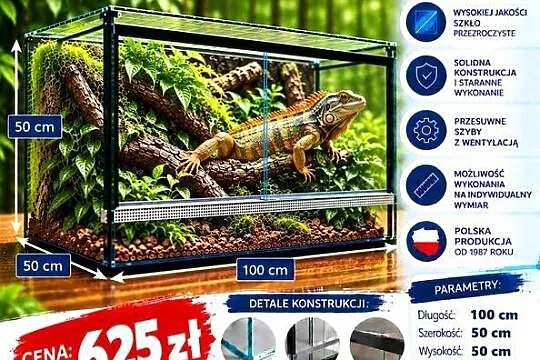 Terrarium szklane 100x50x50 cm – szkło 6 mm – producent Trans-Glass