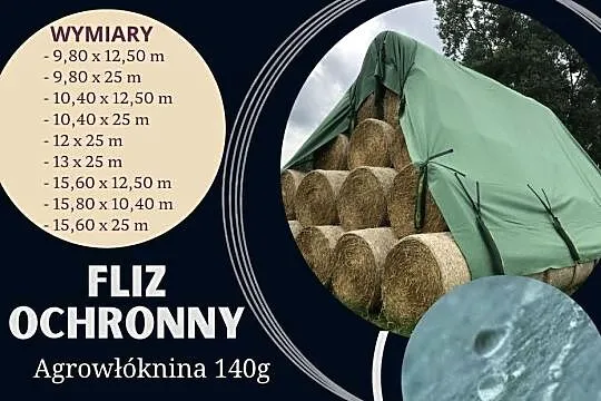 Okrycie, otulina, włóknina, plandeka FLIZ OCHRONNY na słomę sterty, Wielkopolskie, Wycisłowo