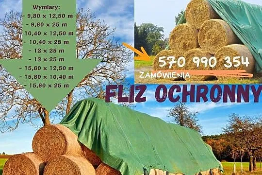 Okrycie, otulina, włóknina, plandeka FLIZ OCHRONNY na słomę sterty, Wielkopolskie, Wycisłowo