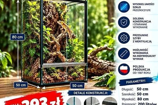 Terrarium szklane 50x50x80 cm – szkło 6 mm – producent Trans-Glass