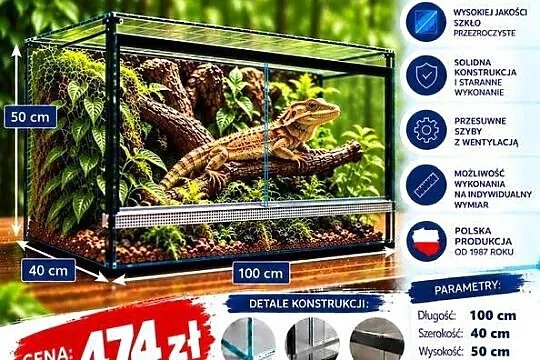 Terrarium szklane 100x40x50 cm – szkło 4 mm – producent Trans-Glass