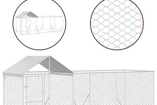 vidaXL Kojec dla psa, z dachem, srebrny, 6x2x2,5 m(SKU:3190467)