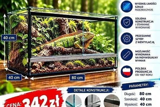 Terrarium szklane 80x40x40 cm – szkło 4 mm – producent Trans-Glass