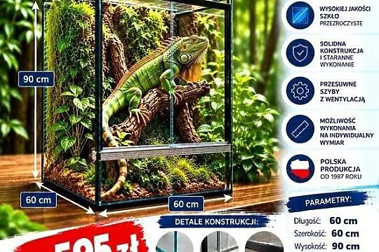 Terrarium szklane 80x50x50 cm – szkło 6 mm – producent Trans-Glass