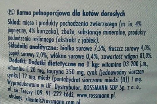 Winston Karma dla kotów bez cukru z JAGNIĘCINĄ puszka 5x400g, Opolskie, Strzelce Opolskie