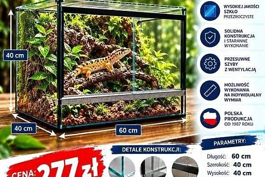 Terrarium szklane 60x40x40 cm – szkło 4 mm – producent Trans-Glass