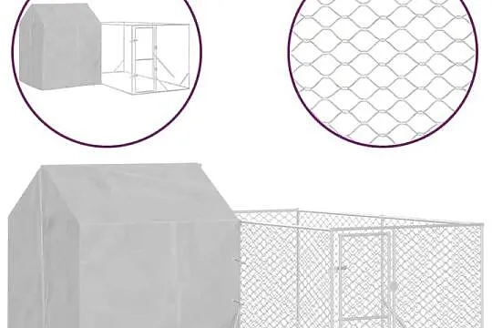 vidaXL Kojec dla psa, z dachem, srebrny, 4x4x2,5 m(SKU:3190478)