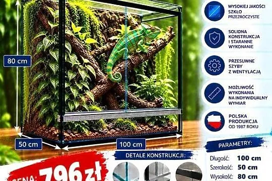 Terrarium szklane 100x50x80 cm – szkło 6 mm – producent Trans-Glass