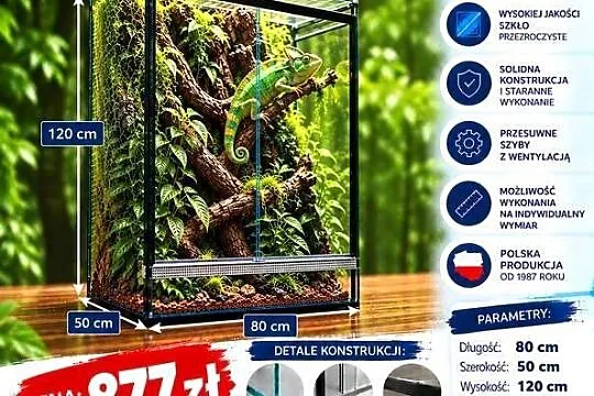 Terrarium szklane 80x50x120 cm – szkło 6 mm – producent Trans-Glass